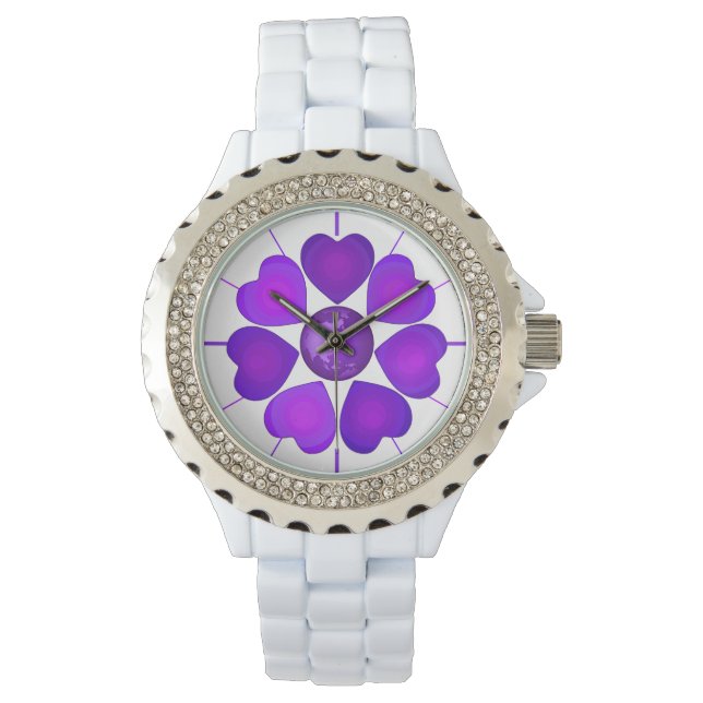 B&W Purple Hearts Beating Watch (Front)