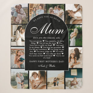 B & W Reasons We Love You Mum Photo Grid Collage Sherpa Blanket
