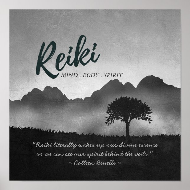 B&W Reiki Master Yoga Mediation instructor Quotes Poster (Front)