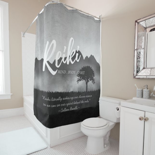 B&W Reiki Master Yoga Mediation instructor Quotes Shower Curtain (In Situ)