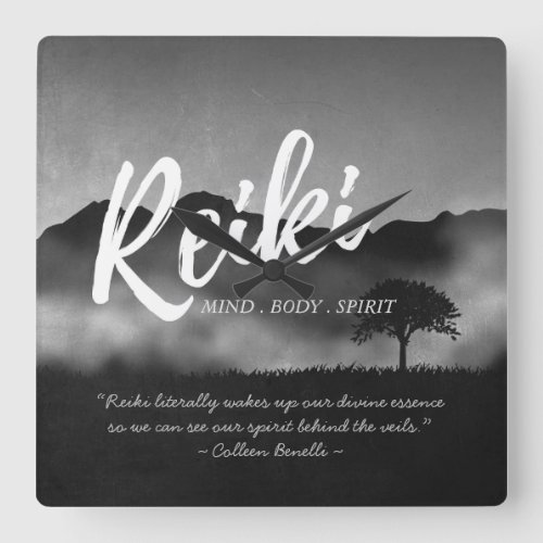 BW Reiki Master Yoga Mediation instructor Quotes Square Wall Clock