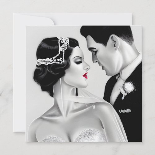 BW Retro Art Deco Vintage Bride  Groom