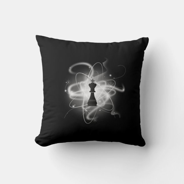B&W Retro Atomic Chess Piece - King Throw Pillow (Front)
