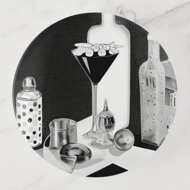 B&W Retro Bar & Martini Trinket Tray (Front)