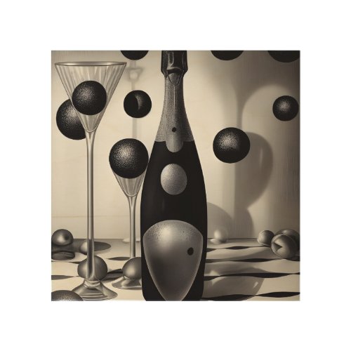 BW Retro Champagne  Glasses Wood Wall Art