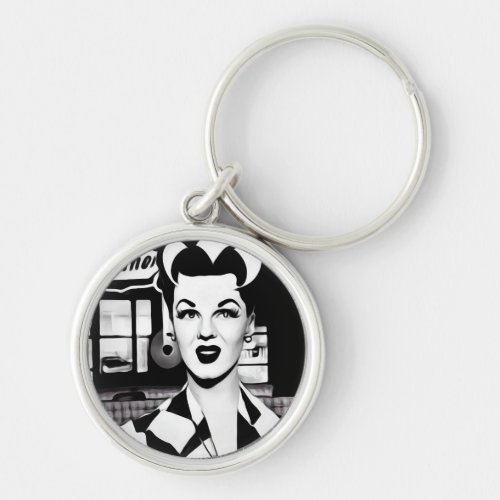 BW Retro Diner Waitress Keychain