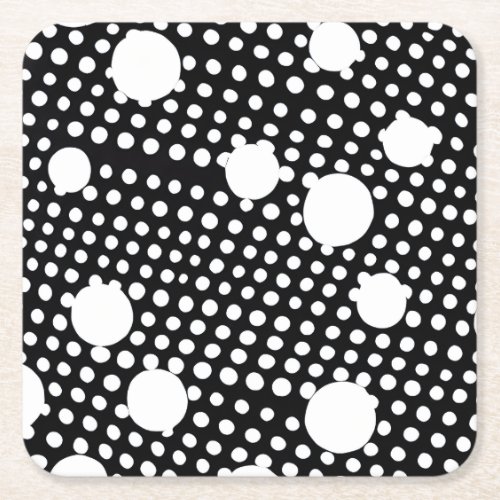 BW Retro Dots  Circles Square Paper Coaster