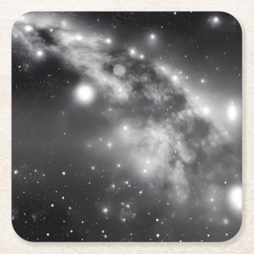 BW Retro Space Nebula Stars Square Paper Coaster
