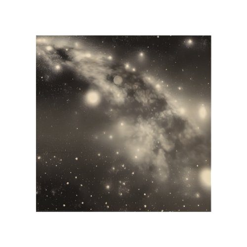 BW Retro Space Nebula Stars Wood Wall Art