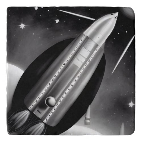 BW Retro Spaceship Trivet