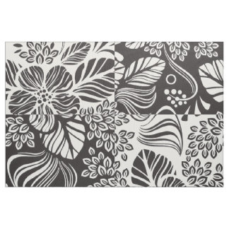 B&W Retro Tropical Flowers Pattern Fabric
