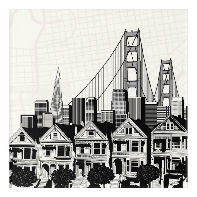 B&W San Francisco California Acrylic Print (Front)