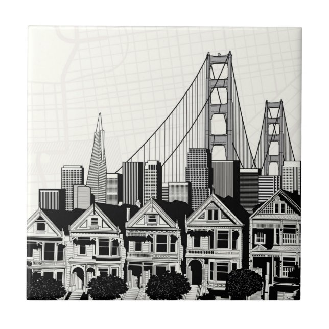 B&W San Francisco California Ceramic Tile (Front)