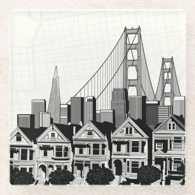 B&W San Francisco California Glass Coaster (Front)