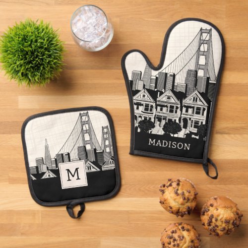 BW San Francisco California Oven Mitt  Pot Holder Set