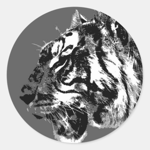 BW Siberian Tiger Classic Round Sticker