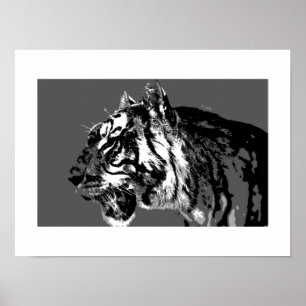 B&W Siberian Tiger Pop Art Poster Print