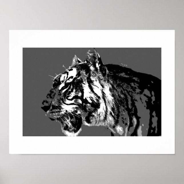 B&W Siberian Tiger Pop Art Poster Print (Front)
