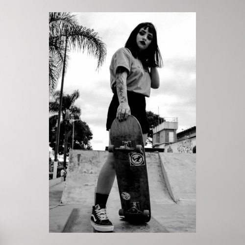 BW Skater Girl Poster _ Skateboarding