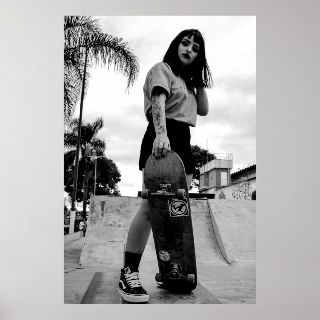 B&W Skater Girl Poster - Skateboarding (Front)
