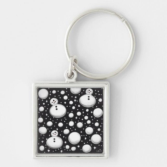 B&W Snowballs & Snowmen Keychain (Front)