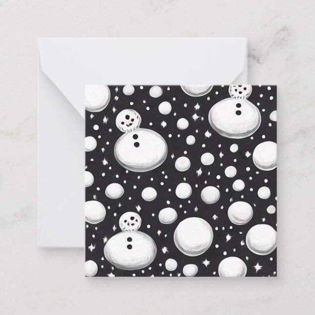 B&W Snowballs & Snowmen Note Card (Front)