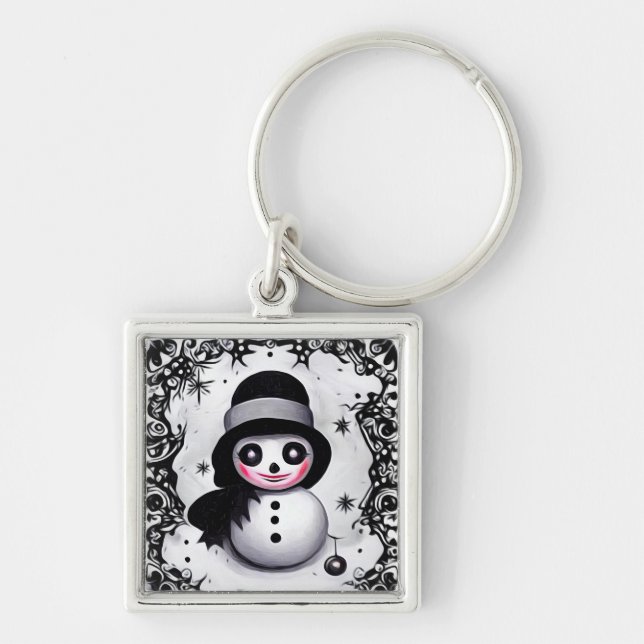 B&W Snowgirl Keychain (Front)