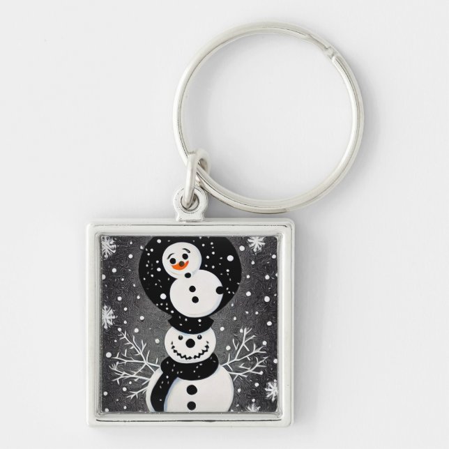 B&W Snowman Balancing Act Keychain (Front)