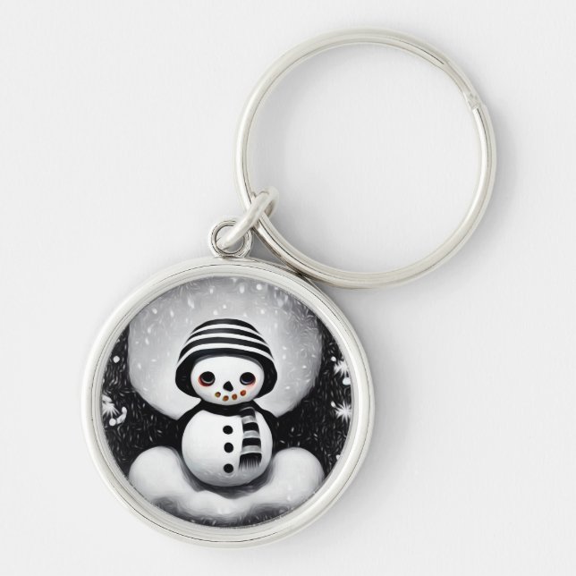 B&W Snowman Keychain (Front)