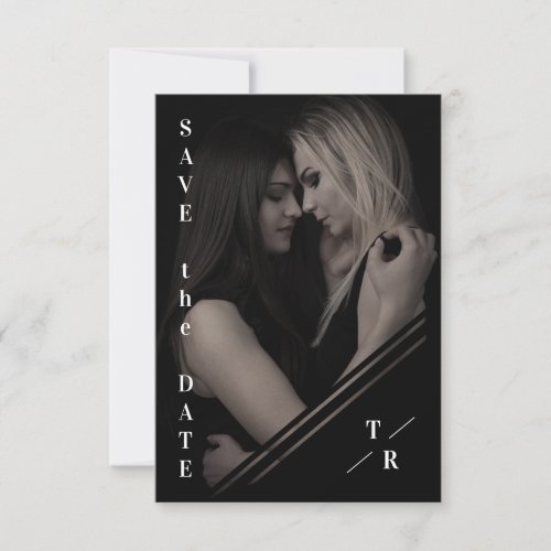 BW Sophisticated Photo Couple Lesbian Gay Wedding Save The Date