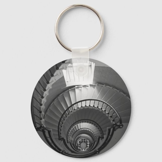 B&W spiral lighthouse staircase Keychain (Front)