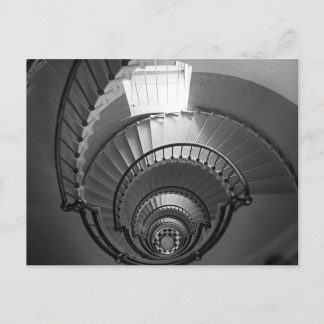 B&W spiral lighthouse staircase Postcard (Front)