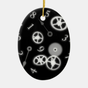 B&W Steampunk Clock Parts & Numbers Ceramic Ornament