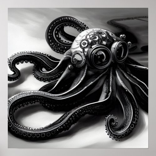 BW Steampunk Goggles Octopus  Poster
