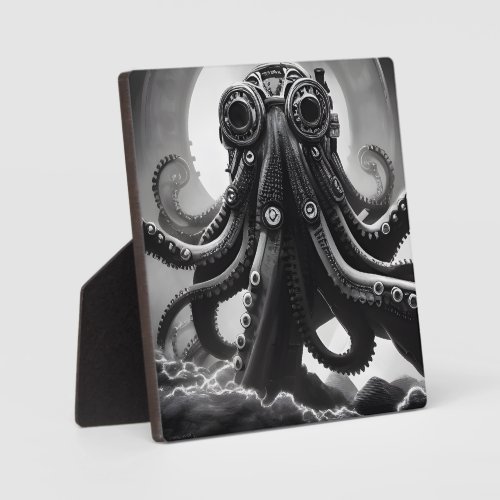 BW Steampunk Robot Octopus  Plaque