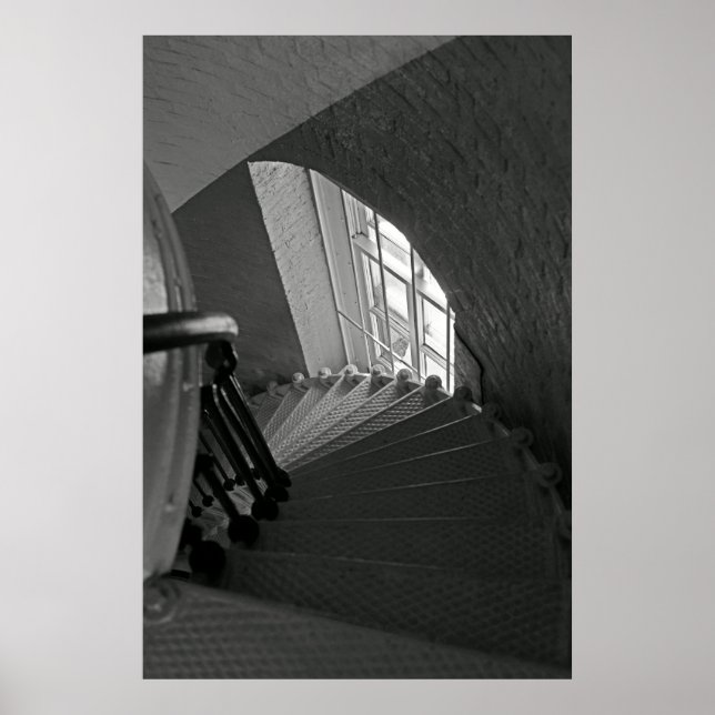 B&W steep stairs going down Poster (Front)