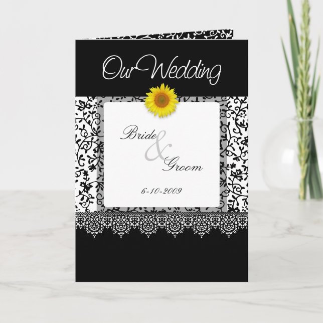 B&W Sunflower Weddding Invitation (Front)