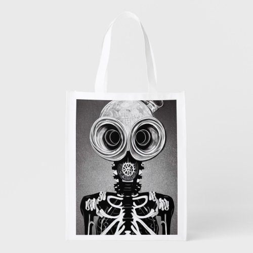 BW Surreal Abstract Skeleton Grocery Bag