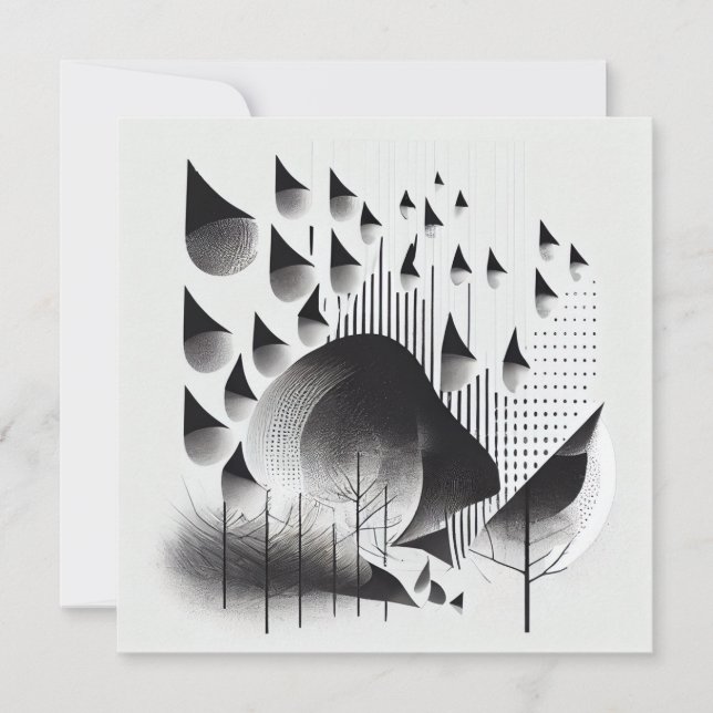 B&W Surreal Optical Illusion Abstract Forest Card (Front)