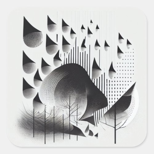 BW Surreal Optical Illusion Abstract Forest Card Square Sticker