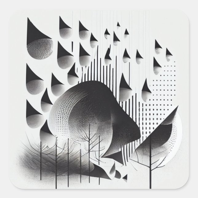 B&W Surreal Optical Illusion Abstract Forest Card Square Sticker (Front)
