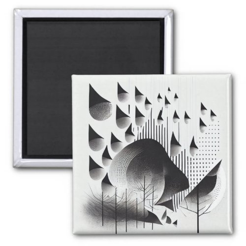 BW Surreal Optical Illusion Abstract Forest Magnet