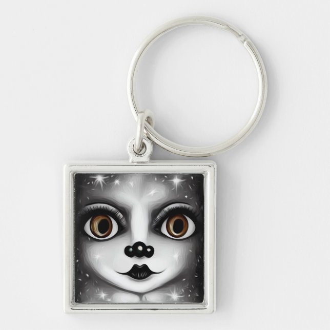 B&W Surreal Pop Big Eyes Mime Keychain (Front)