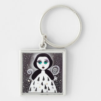 B&W Surreal Pop Xmas Tree Dress Doll Keychain