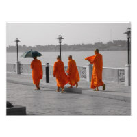 B&W Thai Buddhist Monks Walking Photo Print