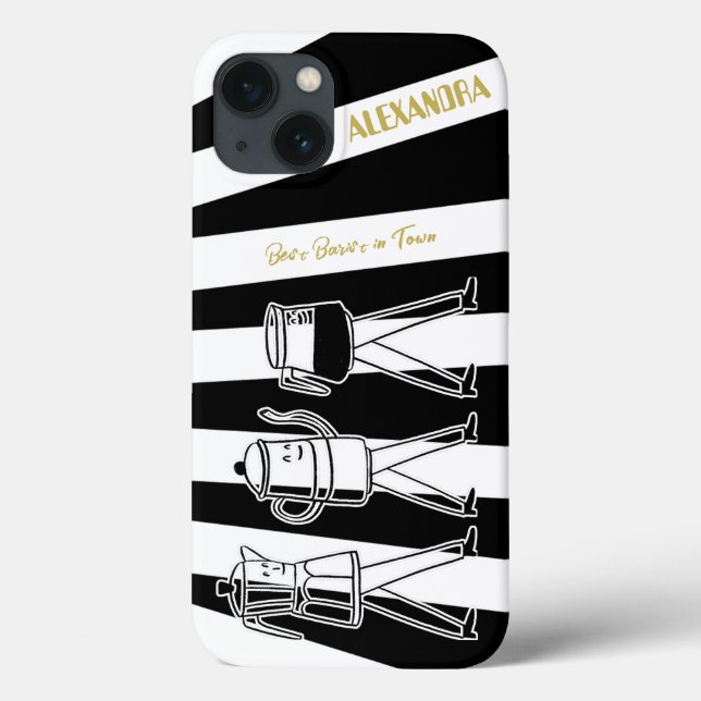 B & W Three Coffee Makers Striped Coffee Case-Mate iPhone Case (Back)