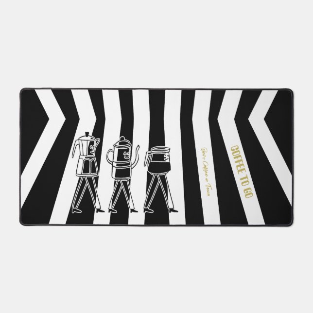B & W Three Coffee Makers Striped Coffee Desk Mat (Front)
