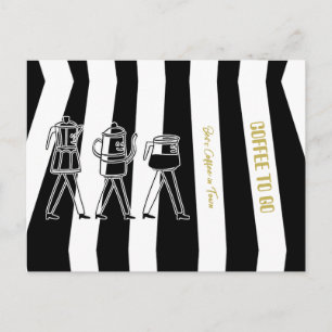 B & W Three Coffee Makers Striped Coffee Postcard