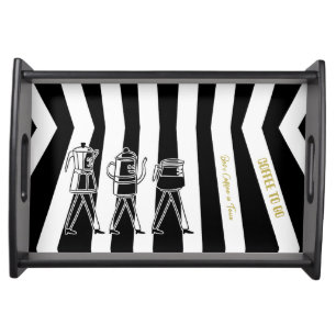 B & W Three Coffee Makers Striped Coffee Serving Tray