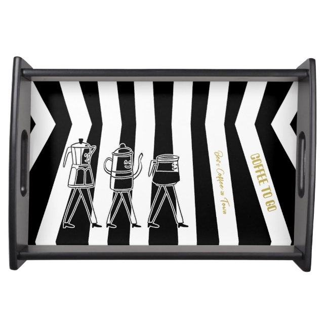 B & W Three Coffee Makers Striped Coffee Serving Tray (Front)